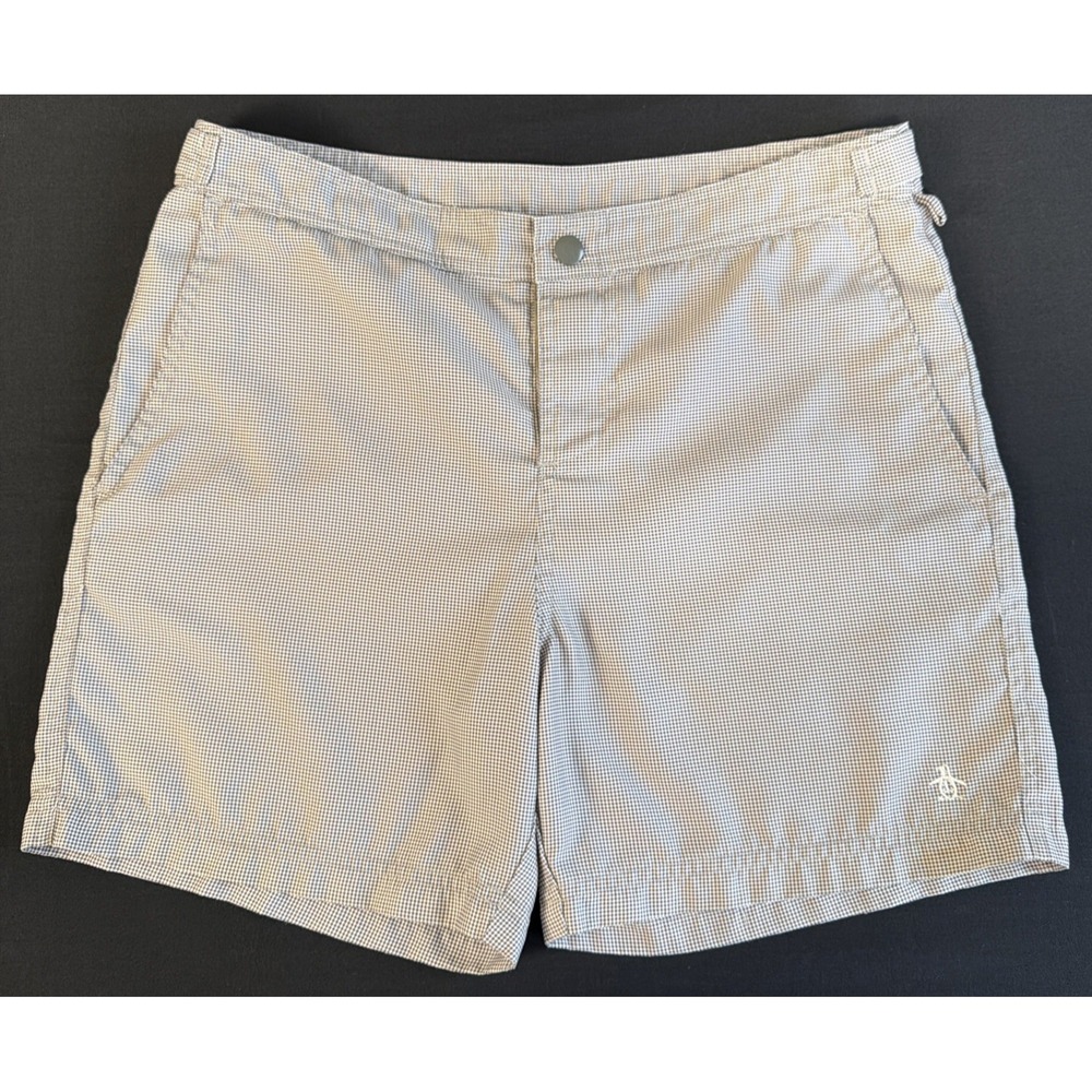 Original Penguin Swim Shorts Bottoms Liner Pockets Gingham Plaid Black White 31